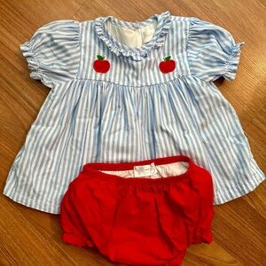 Charming Blue Striped Kids Set with Red Diaper Cover